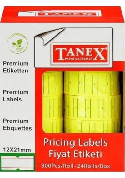 Tanex Fiyat Etiketi 12*21 Fosforlu Sarı Çizgili Motex 6x4=24 rulo