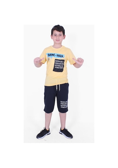 Fyk Kids Boom Sklk Yazı Baskılı Erkek Çocuk Alt-üst Kapri Takım Sarı