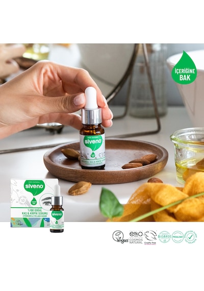 Siveno %100 Doğal Kaş ve Kirpik Serumu Bitkisel Yoğunlaştırıcı Canlandırıcı Yoğun Bakım Yağı Vegan 10 ML