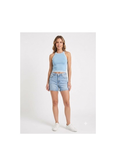 Onno Style Women Kolsuz Askılı Halter Yaka Triko Kadın Bluz Mavi
