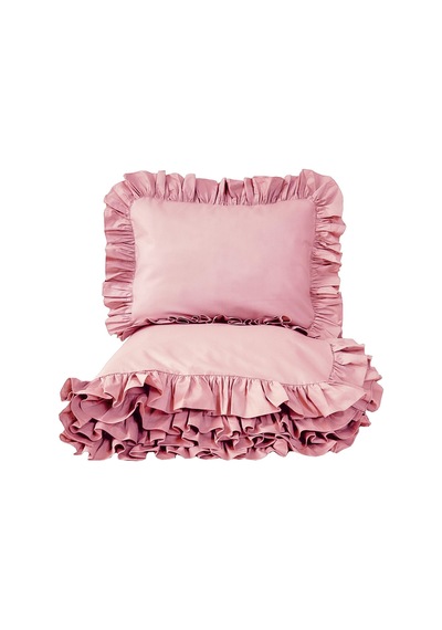 Fırfırlı Nevresim Takımı Pudra Pembe Tek Kişilik 2 Parça 160 X 220 Cm