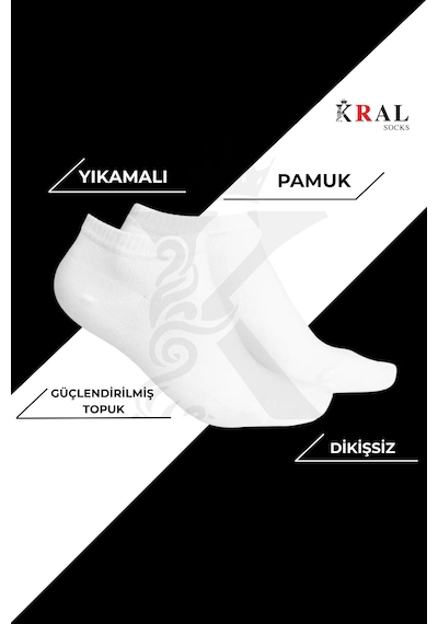 Kral Socks Kadın - Erkek 8 Çift Cotton Dikişsiz Soft Görünmez Penye Patik Bilek Çorap Beyaz