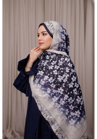 Mimiyum Flora Desen Soft Şal Lacivert
