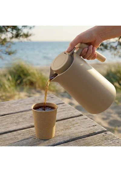 Tr Termos Bambu Saplı Dışı Plastik İçi Cam 1 Litre Bej Diğer