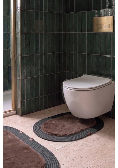 Banyo Paspası Takımı 60x100+40x60 Cm Düz Mouss Kahve & Antrasit Gri