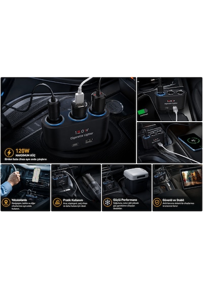 Araç Çakmaklık Çoklayıcı 12 - 24 Volt 3 Lü 1 Adet