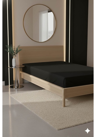 %100 Pamuk Ranforce Premium Tek Kişilik Lastikli Çarşaf - Siyah Siyah
