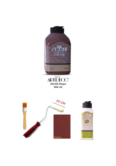 Artdeco Akrilik Boya 500 Ml Kahverengi Dolap Boyama Seti Mobilya Boyama Seti Parlak Vernik