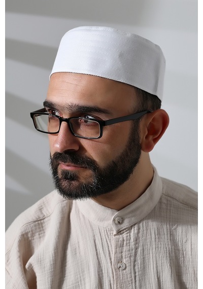 Nalı Şerif Desenli Kalıp Kumaş Takke Beyaz Beyaz
