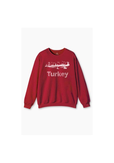 So Cool İstanbul Eminönü Kız Kulesi Ayasofya Türkiye Turkey Baskılı Sweat Kırmızı