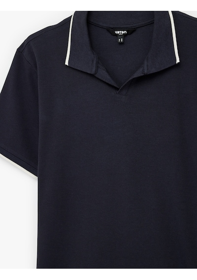 Koton Pamuklu Kısa Kollu Pike Kumaş Çizgi Detaylı Slim Fit Polo Yaka Tişört Lacivert 6sam10093mk Lacivert