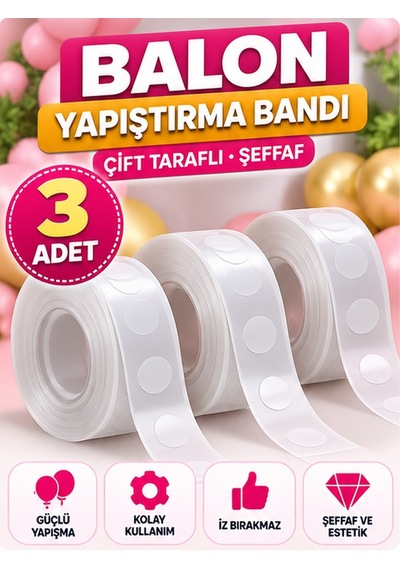 Mucit Home Çift Taraflı Yapışkan Balon Yapıştırma Bandı Sticker Damla Modeli Ve Uçan Balon Aparatı Yapıştırıcı Şeffaf