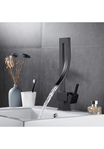 Özel Tasarım Matte Black Banyo Bataryası Retro Şelale Kare Havza Lavabo Bataryası Siyah