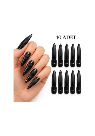 Siyah Plastik Cadı Takma Tırnak 10 Lu Set