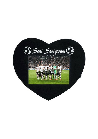Sublimasyon Taraftar Kalp Yastık - Siyah Beyaz