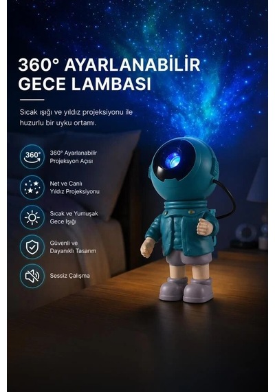 Özel Seri Uyku Lambası Dekoratif Ürün Astronot Projektör Lw37 Mavi Çok Renkli