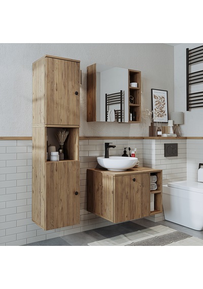 Lavabolu Mdf 65 Cm Lotus Çekmeceli Banyo Dolabı + Aynalı Dlp Atl Atlantik Çam