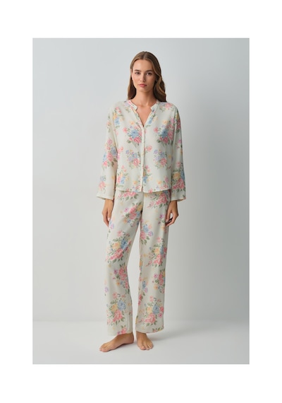 Suwen Fleur Gömlek Yaka Pijama Takımı Wsh10510027846 Çok Renkli