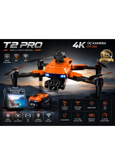T2p Drone 4 Üç Fpv Kamera 360 Derece Engel Algılama Wifi Cam Optik Akış Konumlama Elektirkli Kamera Katlanabilir 4.3 İnç Ekranlı Kumanda Başsız Mod 360 Derece Takla Engelden Kaçma