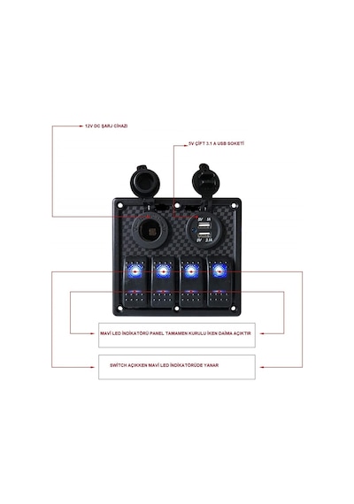 Bfy Switch Panel 4'Lü Usb + Çakmaklık