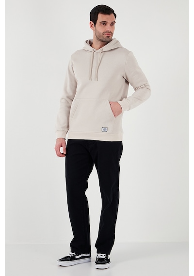 Buratti Regular Fit Kapüşonlu Kanguru Cepli Içi Tüylü Yumuşak Şardonlu Erkek Sweat 5905281 Krem