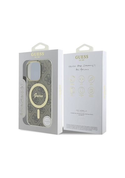 Apple iPhone 16 Pro Uyumlu Kılıf Guess Lisanslı Magsafe Özellik Yazı Logolu 4g Desenli Kahverengi