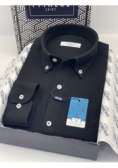 Slim Fit Uzun Kol Müslin Pamuk Rahat Nefes Alabilen Kumaştan Yaka Düğmeli Hediye Kutulu Erkek Gömlek Fs-004202 - Siyah-2863