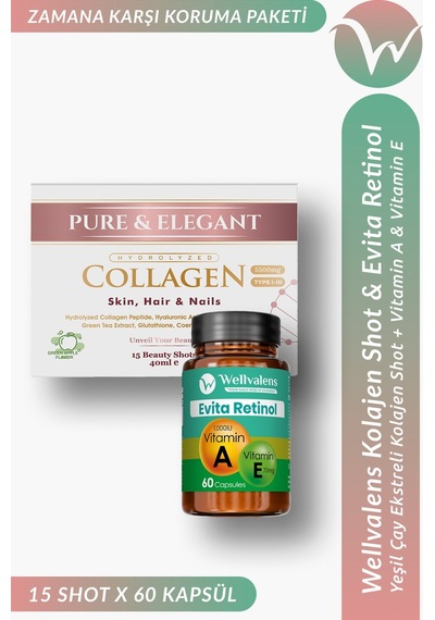 Wellvalens Kolajen Shot & Evita Retinol Kolajen Hyaluronik Asit Vitamin A & E Bakım Paketi