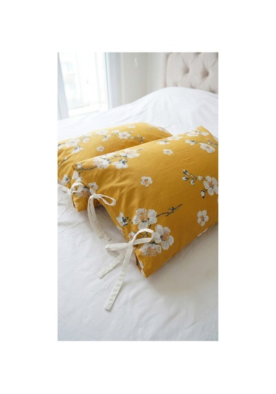 %100 Pamuklu Çiçek Desenli Bağcıklı Yastık Kılıfı 2 Adet 50x70 Cm Sarı - 864755501 Sarı