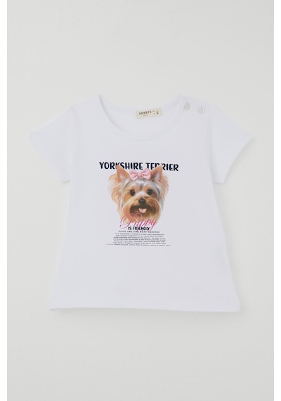 Breeze Kız Çocuk Kapri Taytlı Takım Sevimli Köpekçik Baskılı Fiyonklu 1.5-5 Yaş , Beyaz