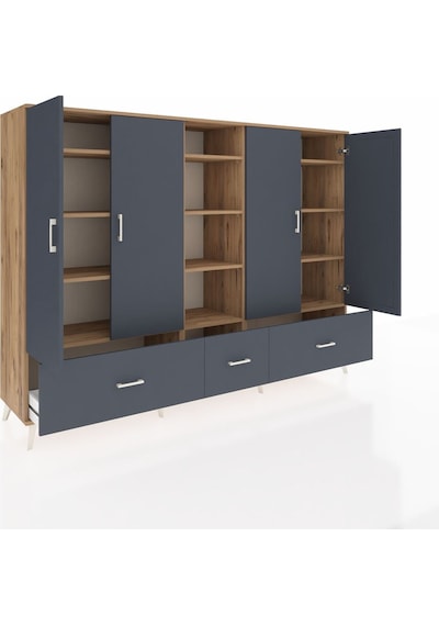 Hyperion Dolap 12 Raflı 3 Çekmeceli 4 Kapaklı 220x44x163 Çam-antr Çam-antrasit