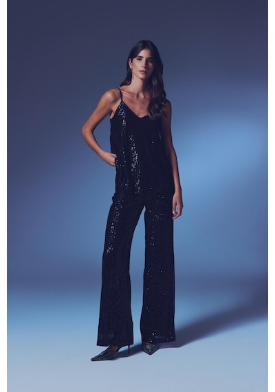 Sateen Payet Detaylı Askılı Bluz - Siyah-135333 Siyah Sateen Payet Detaylı Askılı Bluz - Siyah-135333 Siyah