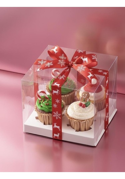 Full Asetat 4 Lü Cup Cake Kutusu 17x17x11