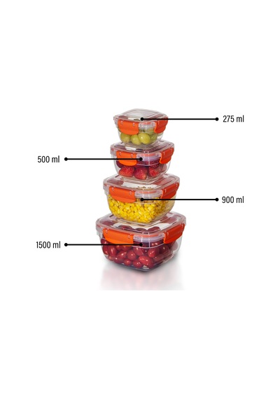 4'lü Set Master Kare Saklama Kabı 275 Ml - 500 Ml - 900 Ml - 1500 Ml 001