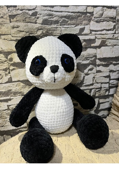 Amigurami Peluş Panda Beyaz - Siyah - Gri