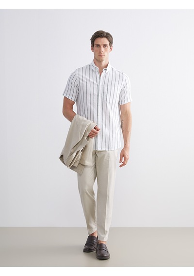 Lcwaıkıkı Classic Haki Regular Fit Çizgili Erkek Gömlek