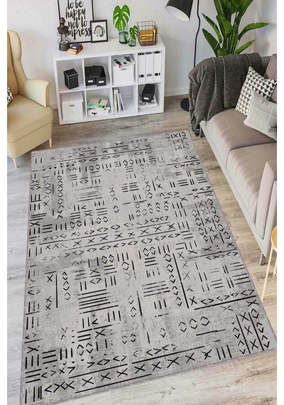 Gri Kaymaz Tabanlı Etnik Mutfak Halısı Ar1376n11