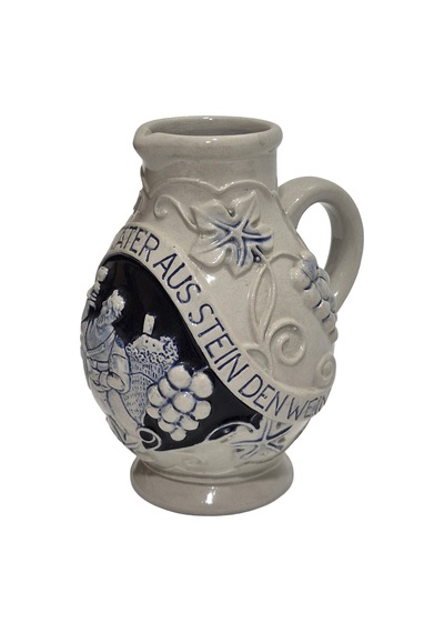 Vintage Kabartma Motifli Taş Seramik Şarap Sürahisi 15cm