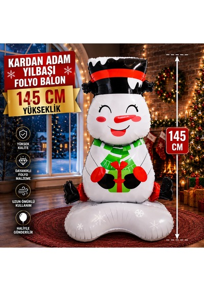Vıp Yüksek Kalite Kardan Adam Yılbaşı Balonu Dev 145 Cm Kardan Adam Folyo Balon Yılbaşı Ağacı Balonu