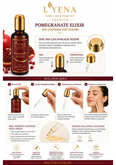 Lyena Premium Pomegranate Elixir Nar Çekirdeği Yağı Cilt Bakım Serumu 50 Ml Hızlı Emilim,ciltte Elastikiyet