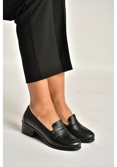 Fox Shoes Y555092203 Siyah Kalın Alçak Topuklu Kadın Ayakkabı Siyah