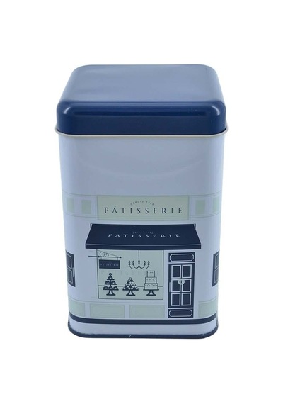 Patisserie Blue Home Desenli Kare Metal Saklama Kabı, 10.5 X 10.5 X 16 Cm, 1.7 Lt