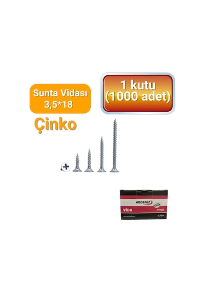 Akdeniz Vida 3,5x18mm Sunta Mobilya Vidası - Çinko Kaplamalı, Dayanıklı Ve Güçlü 3,5X18
