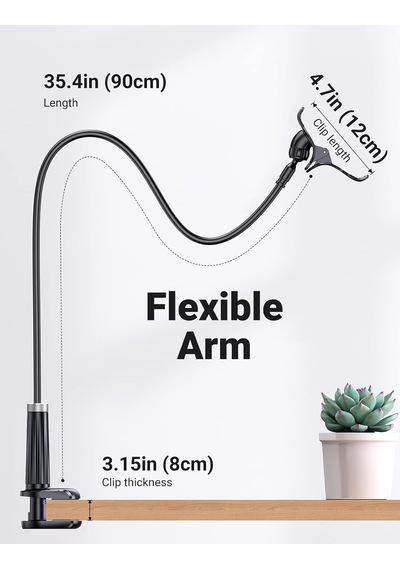 Flexible Esnek Yatak Masa Telefon Tutucu Siyah 90 Cm
