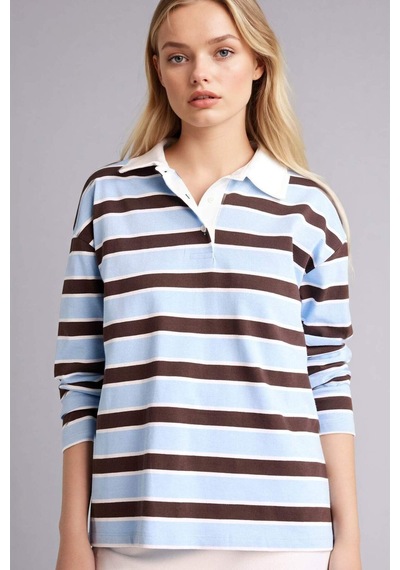 Defacto Loose Fıt Polo Yaka Sweatshirt G9724ax26spbe744 Mavi-be744