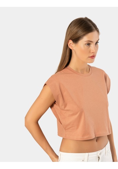 Türen Kadın Vatka Görünümlü Crop T-shirt 3402/somon 001