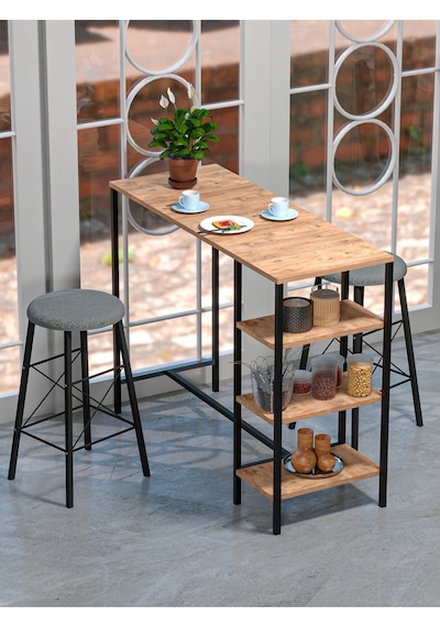 Retodesign Raflı Yuvarlak Tabureli Bar Takımı 4651a Atlantikçam