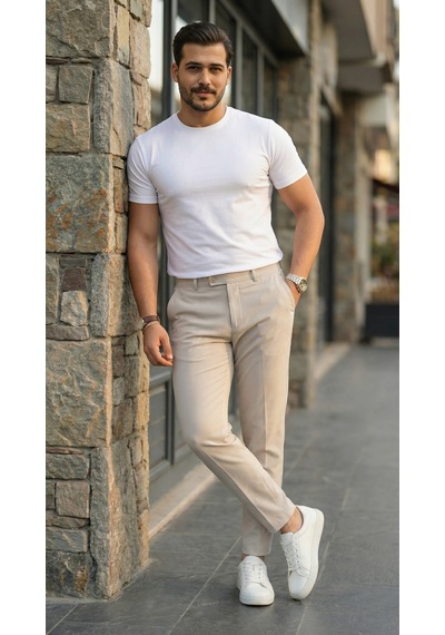 Efnaz Style Erkek Slim Fit Dilli Kumaş Pantolon Bej