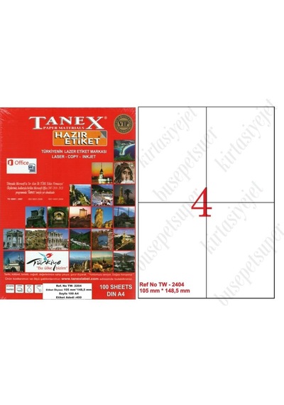 Tanex Tw-2204 Ebat 105 X 148 MM Lazer Etiket A4 Sayfada 4 Etiket