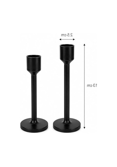 Modern Şamdan Seti, Siyah, 2'li, 13 Cm, Dekoratif Mumluk, Yuvarlak Tabanlı 01G Taba